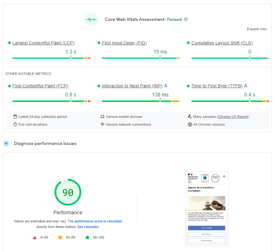 تقرير Google PageSpeed Insights - المصدر