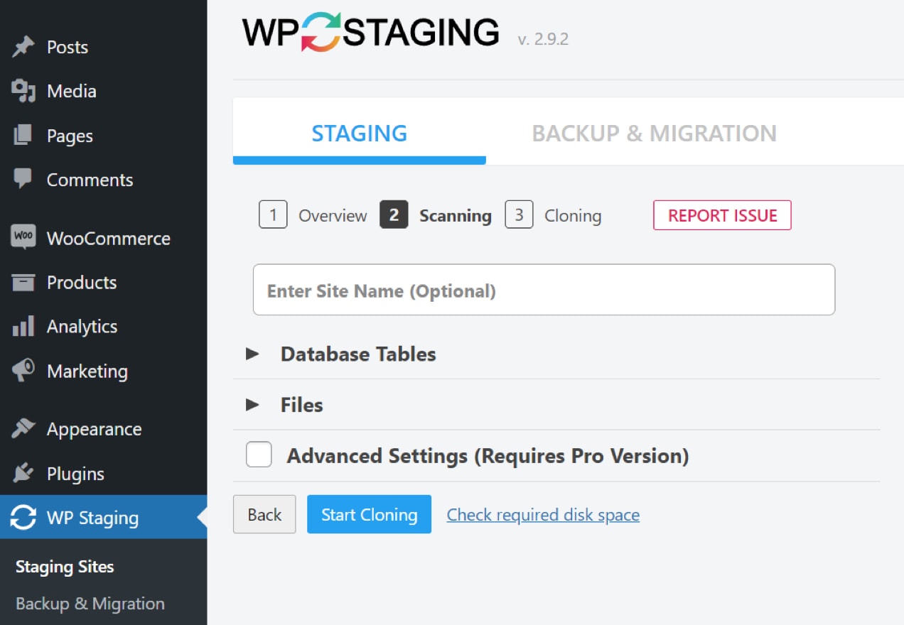 создание промежуточного сайта с помощью WP Staging