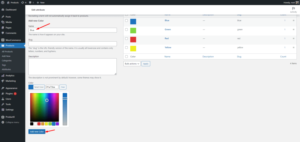 Memperkenalkan Addon Swatch Variasi WooCommerce untuk ProductX 6 Assign Desired Colors as Attribute Value