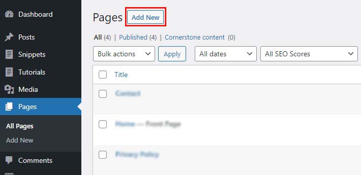 Agregar nueva página de WordPress