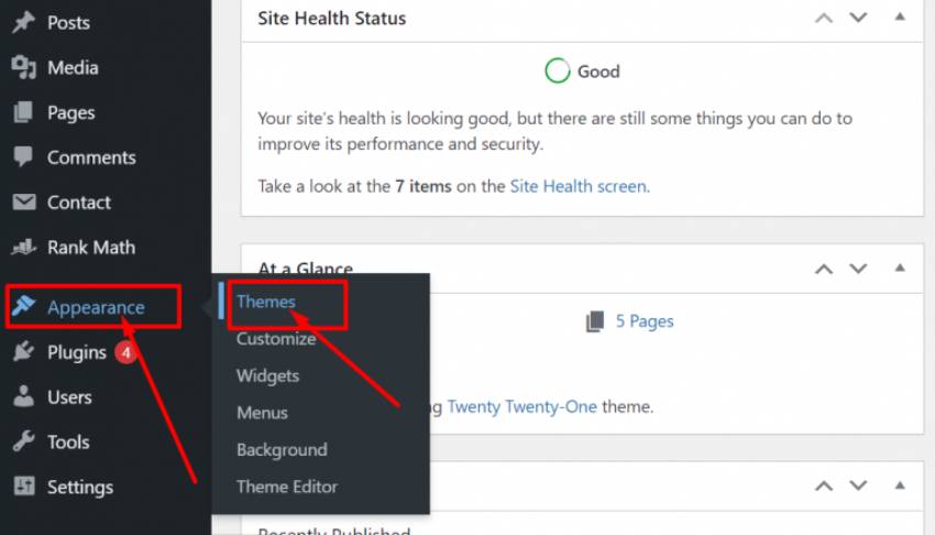 Opción de tema del panel de control de WordPress
