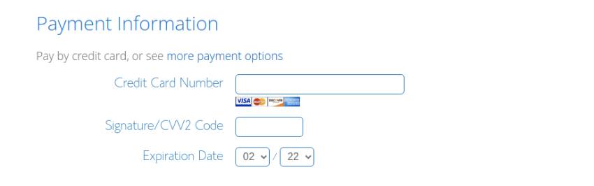 Información de pago de Bluehost