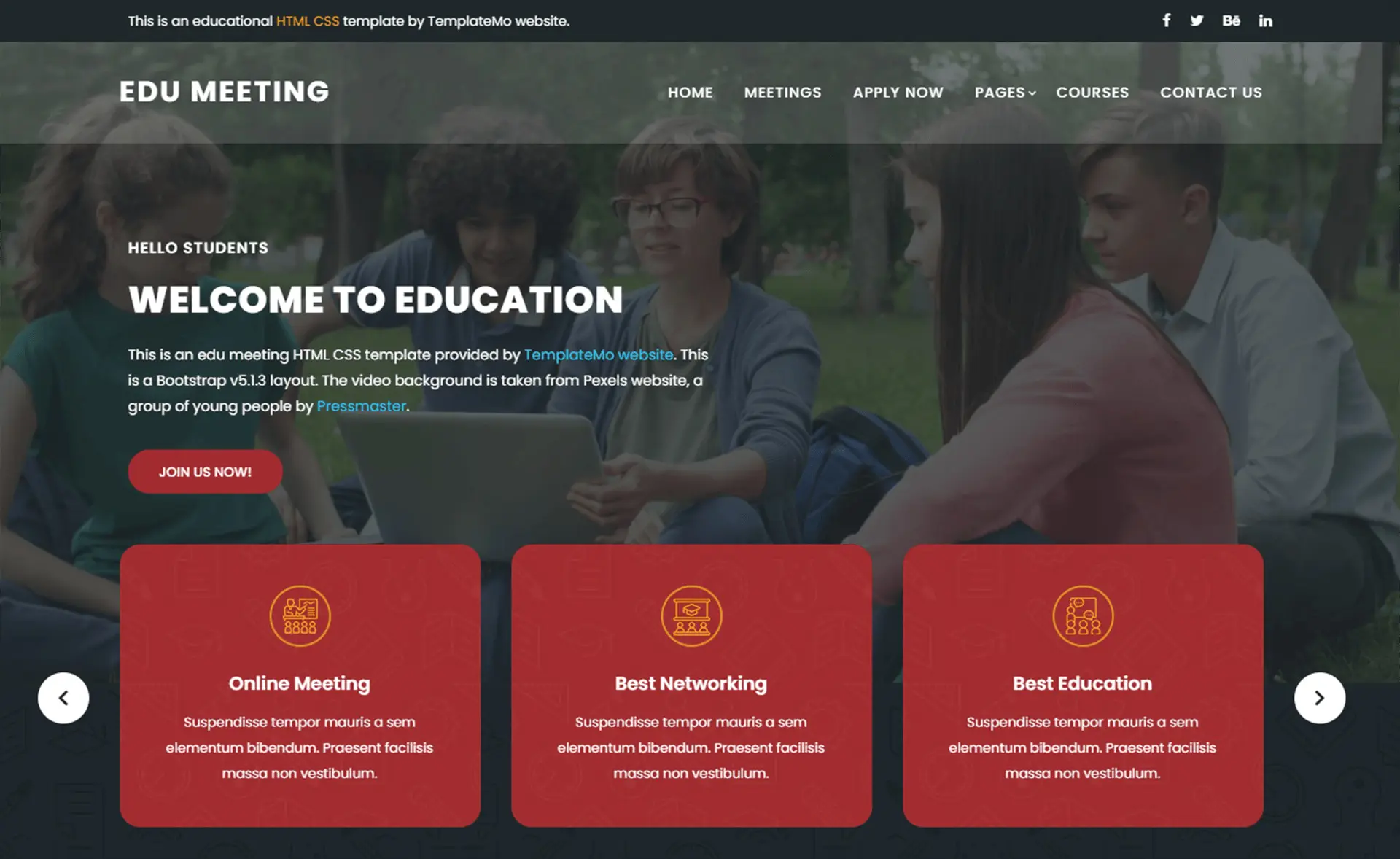 Templat Video Bootstrap Pertemuan Edu Gratis