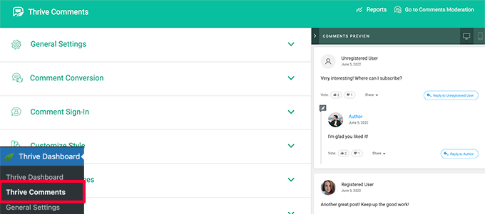 Impostazioni dei commenti Comment settings