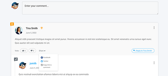 Anteprima commenti Comments preview