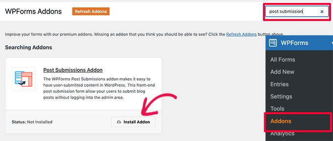 Installa il componente aggiuntivo di invio post Install post submission addon