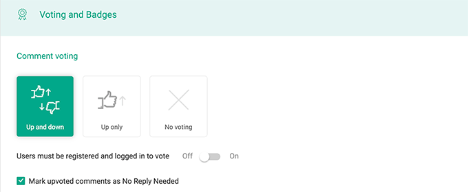 Opzione di voto dei commenti Comment voting option