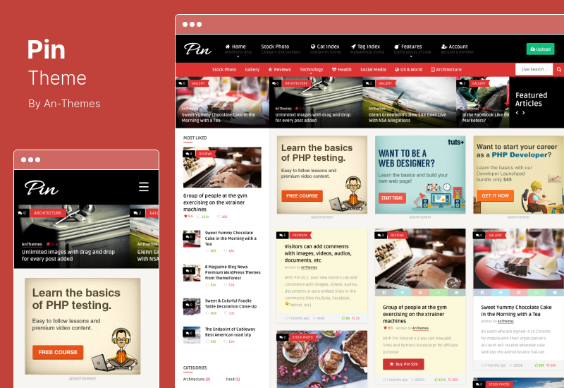Pin Theme - Tema WordPress per blog in muratura personale e stile Pinterest