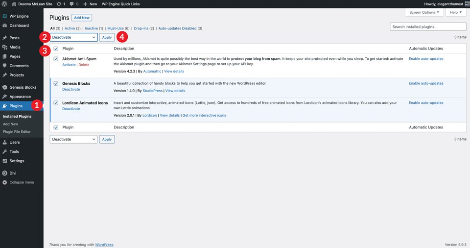 Nonaktifkan Plugin Anda