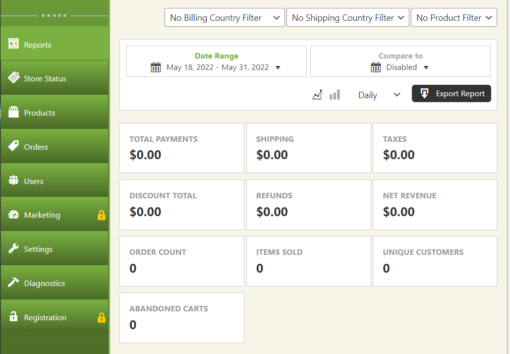 Los ajustes de configuración de WP Easy Cart