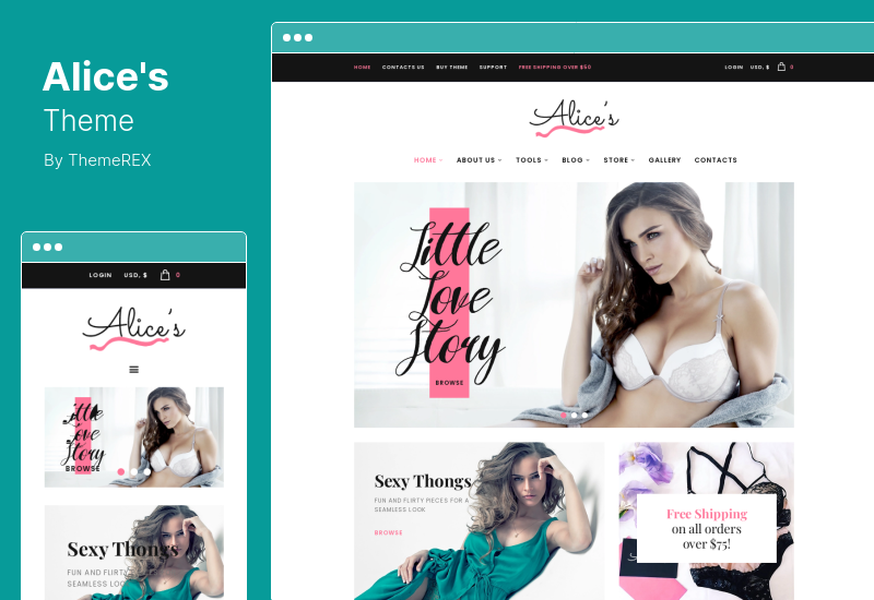 Tema di Alice - Tema WordPress della boutique di moda del negozio di biancheria intima