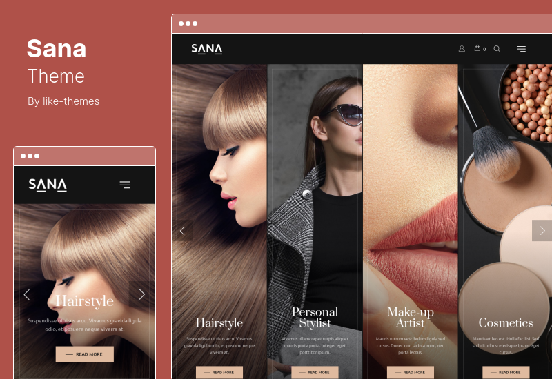 Tema Sana - Tema WordPress per stilista di moda e truccatore per saloni di bellezza