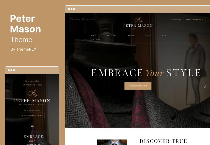 Tema di Peter Mason - Tema WordPress del negozio di abbigliamento di sartoria personalizzato