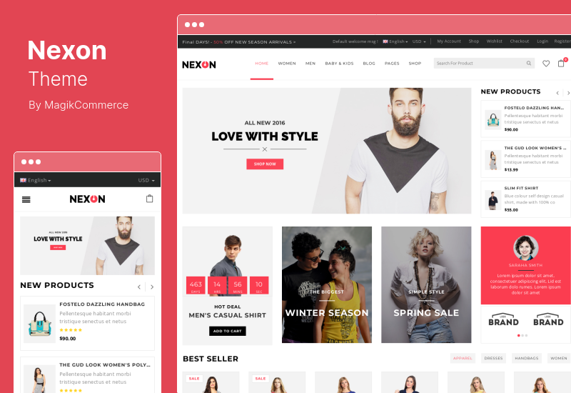 Tema Nexon - Tema WordPress WooCommerce reattivo multiuso del negozio di abbigliamento