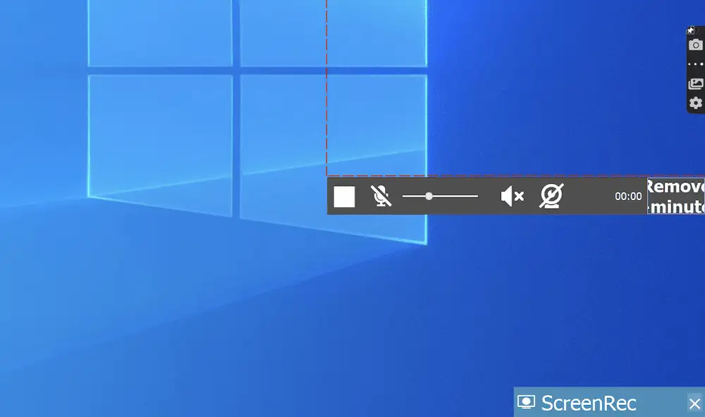 come registrare lo schermo su Windows: la barra di registrazione di ScreenRec durante un'acquisizione
