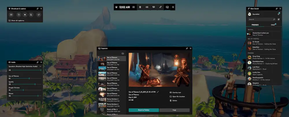 La Xbox Game Bar in esecuzione all'interno del gioco Sea of Thieves.