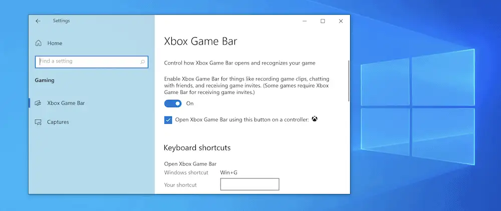 Attivazione/disattivazione della Xbox Game Bar nelle Impostazioni di Windows.