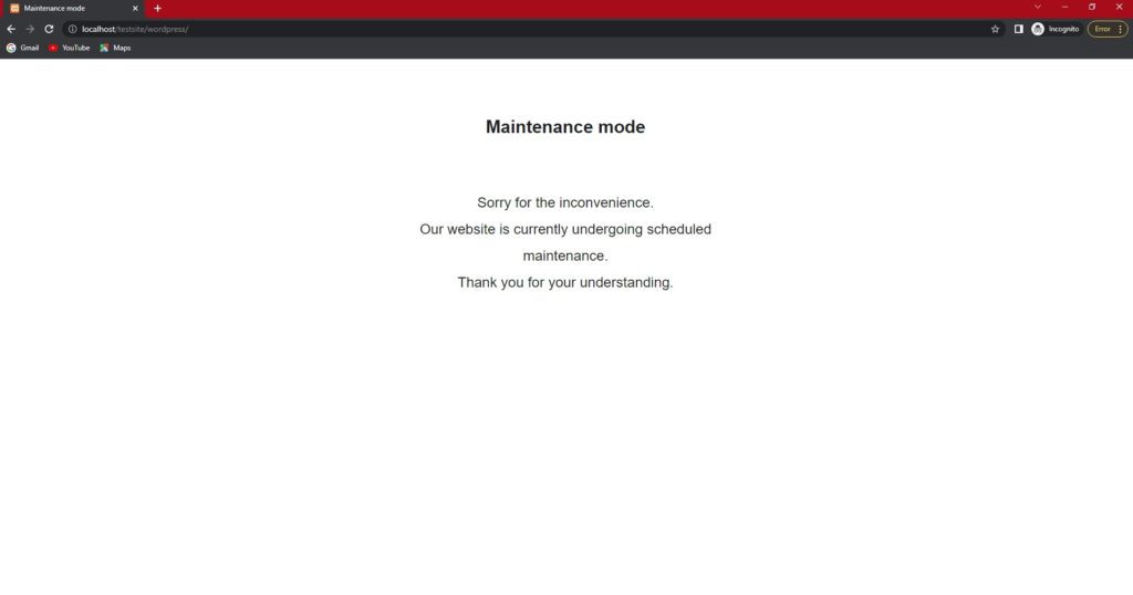 pratinjau penyamaran mengaktifkan mode pemeliharaan di wordpress