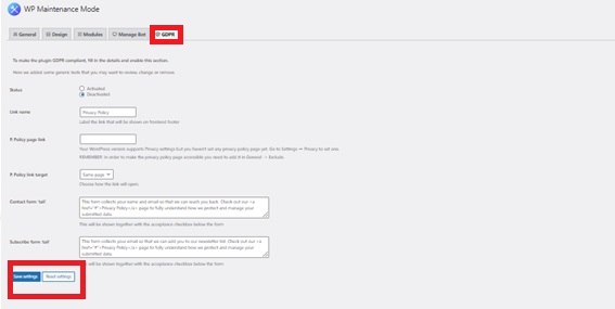 pengaturan simpan gdpr mengaktifkan mode pemeliharaan di wordpress