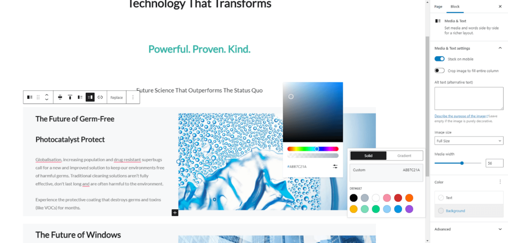 มุมมองโดยละเอียดของการเลือกสีที่ตรงกันในตัวแก้ไขบล็อก WordPress