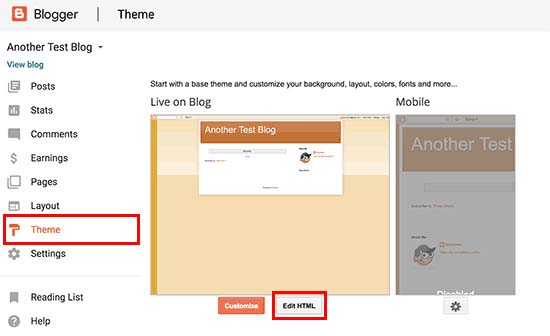 تحرير موضوع Blogger