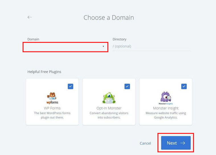 اختر مجال Bluehost