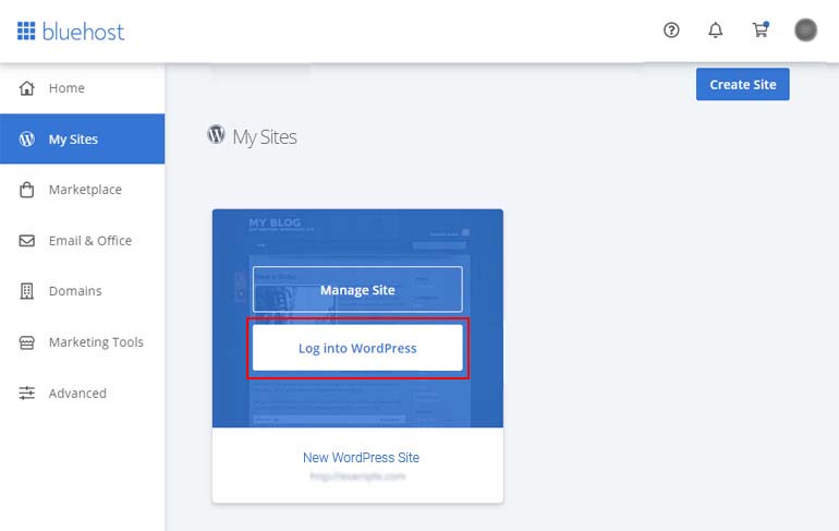 سجل الدخول إلى ووردبريس من Bluehost