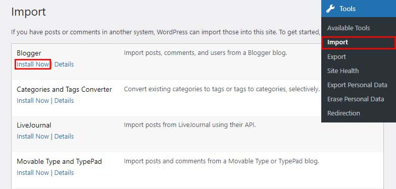 قم بتثبيت Blogger Importer for WordPress
