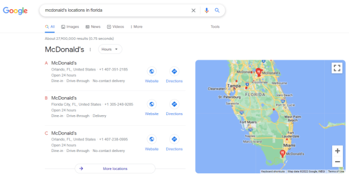 Google 上的多個位置地圖預覽 Multiple location map preview on Google