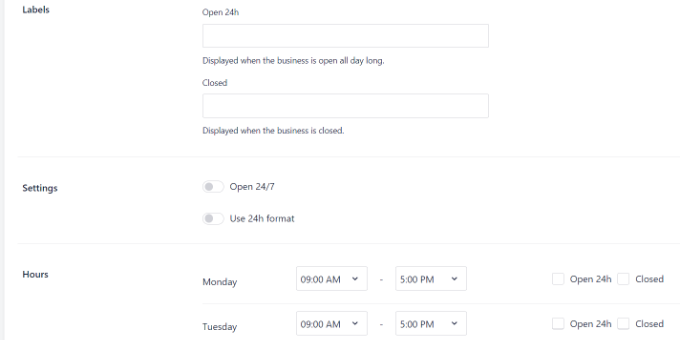 設置開放和關閉時間 Set opening and closing hours