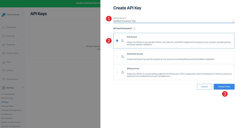 SendGrid e-posta pazarlama kampanyaları Cloudways API anahtarı