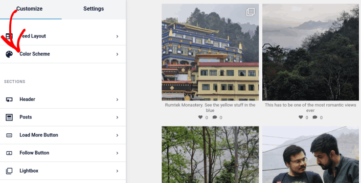 Выберите цветовую схему ленты Instagram