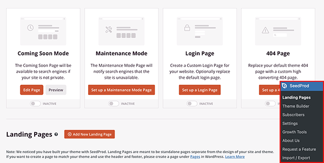 ランディングページダッシュボード-SeedProd SeedProd landing page dashboard