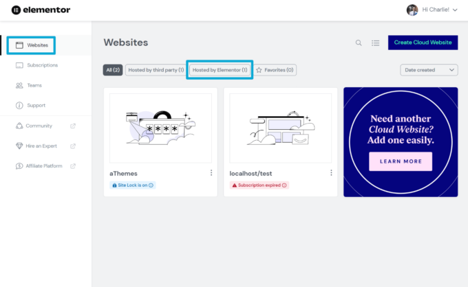 Elementor 網站儀表板