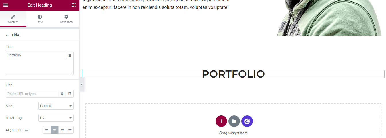 2022'de Sizin İçin En İyi 5 Elementor Portföy Şablonu 11 Add Heading Widget