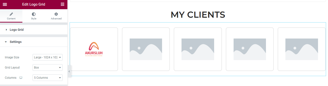 2022'de Sizin İçin En İyi 5 Elementor Portföy Şablonu 17 Logo Grid Content Setting