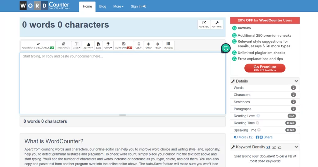 Wordcounter.net صفحة ويب موقع عداد الكلمات