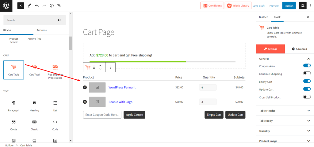 كيفية تحرير صفحة عربة WooCommerce باستخدام ProductX 7 Cart Table