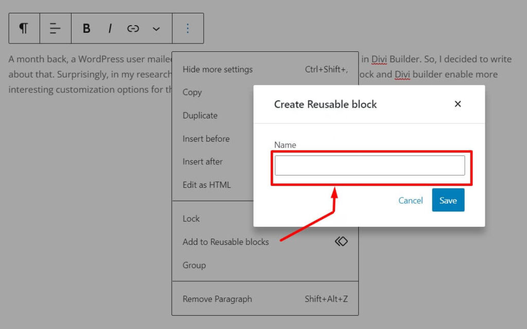 خطوات بسيطة لاستخدام كتل جوتنبرج في Divi Builder 3 reusable blocks option in gutenberg