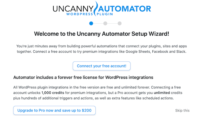 UncannyAutomatorセットアップウィザード The Uncanny Automator setup wizard