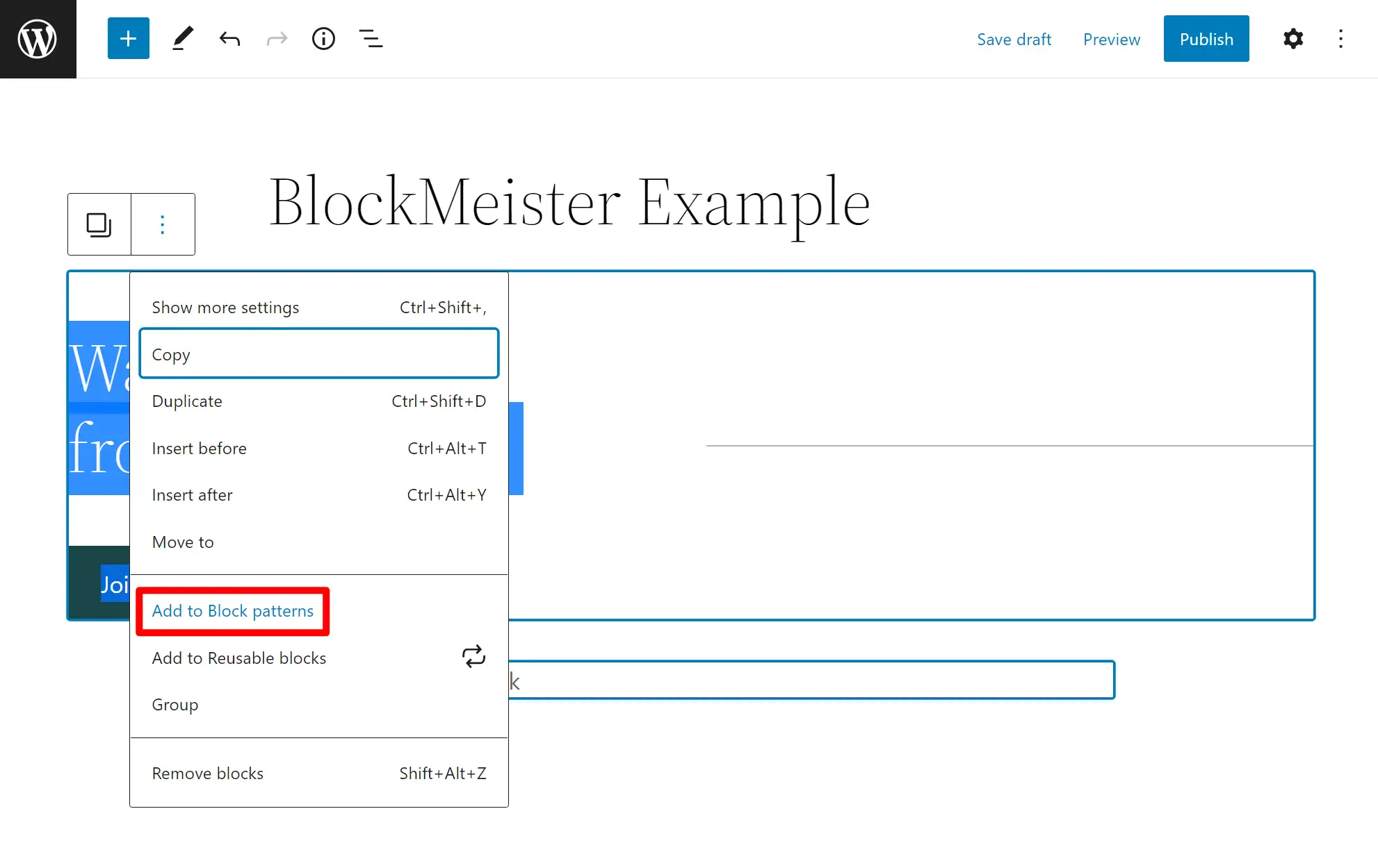 Przykład wzorców blokowych WordPress
