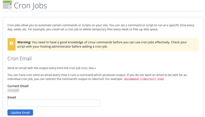 หน้างาน cPanel Cron The cPanel Cron Jobs Page