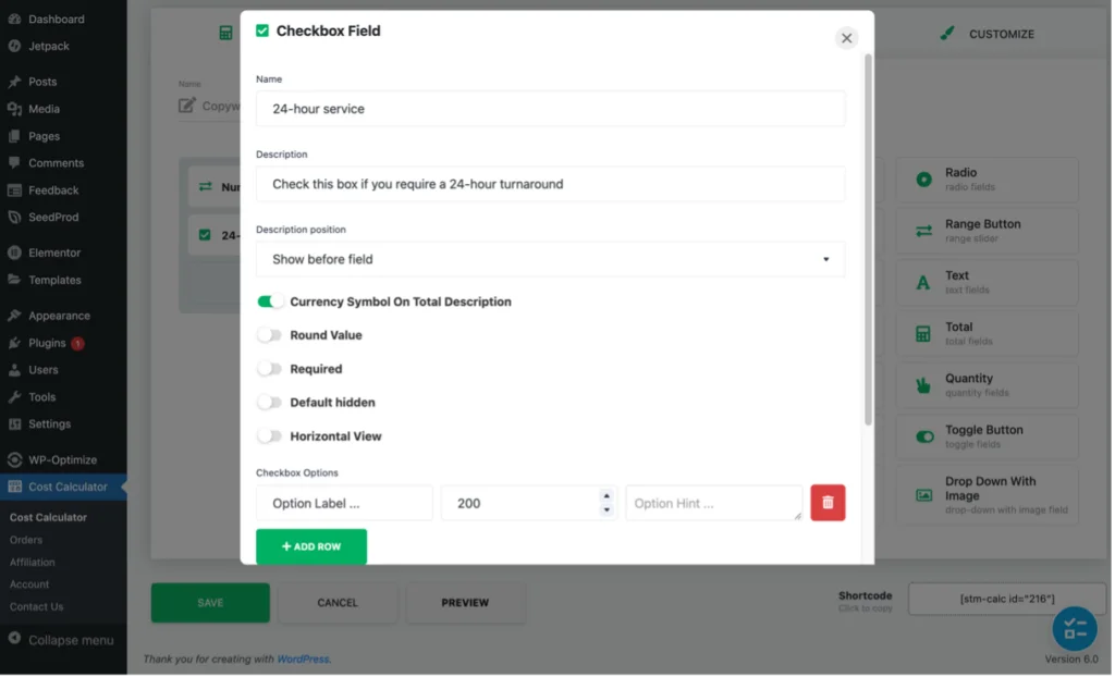 Panel konfigurasi kotak centang