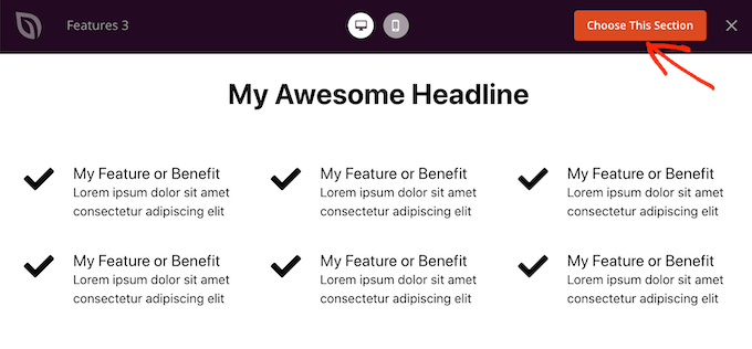 Шаблон раздела «функции» в SeedProd A 'features' section template in SeedProd
