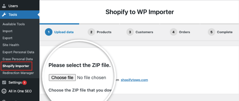 shopify ithalatçısında zip dosyasını seçin - IsItWP - Ücretsiz WordPress Tema Dedektörü choose zip file in shopify importer