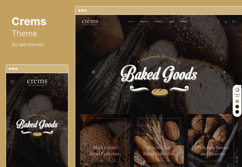Tema Crems - Tema WordPress Roti, Permen Cokelat & Pastry