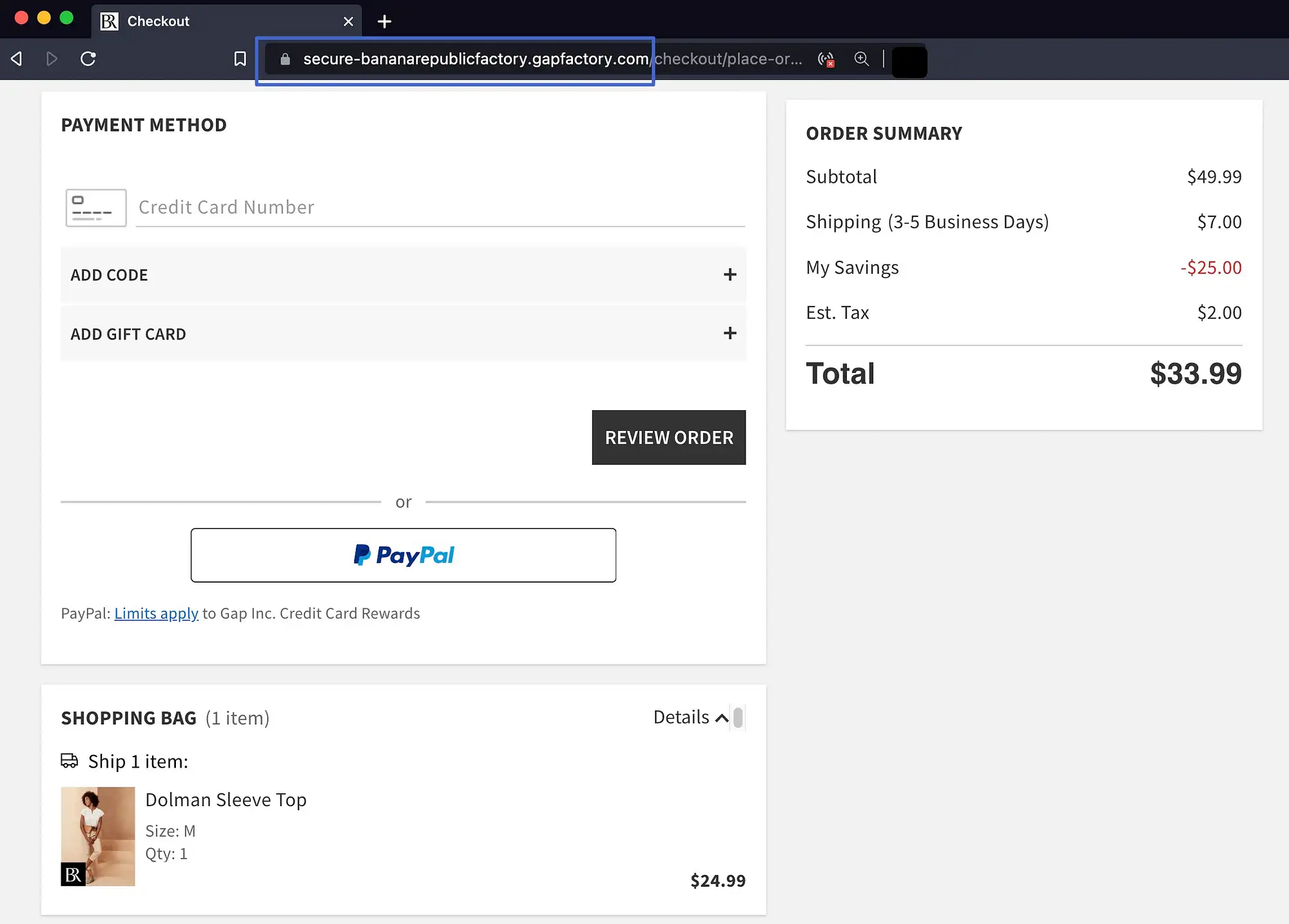um checkout HTTPS seguro
