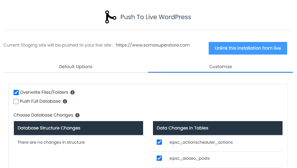 sesuaikan pengaturan push to live