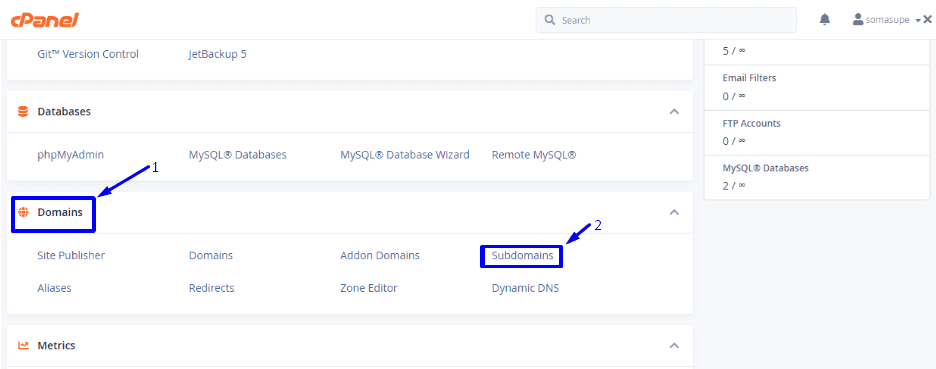 bagian subdomain cPanel