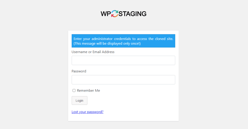 Halaman login plugin WP Staging
